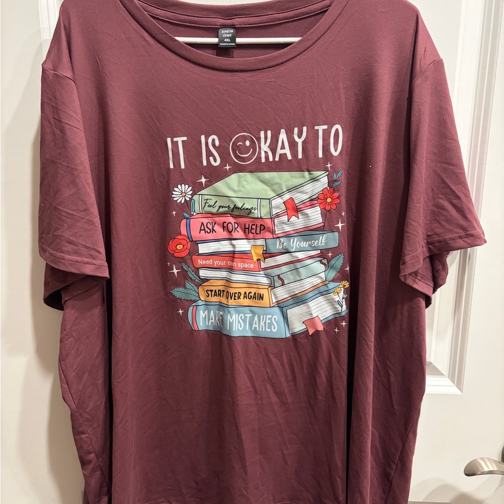 SHEIN Burgundy Crew Neck Top
